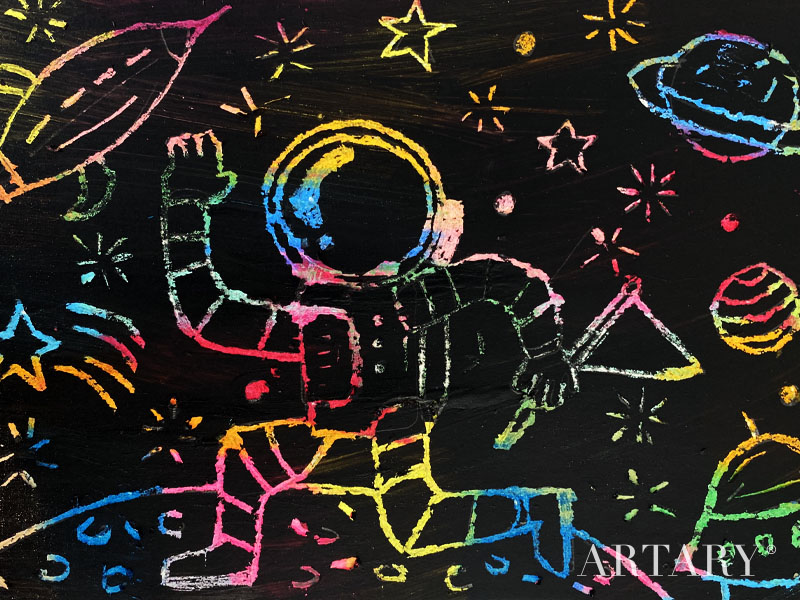 Scratch Art Bye Bye Astronaut - Children s Art School Classes ARTARY 